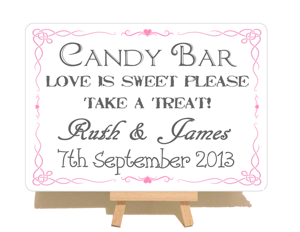 Personalised Swirly Candy Bar Metal Sign With Wooden Easel